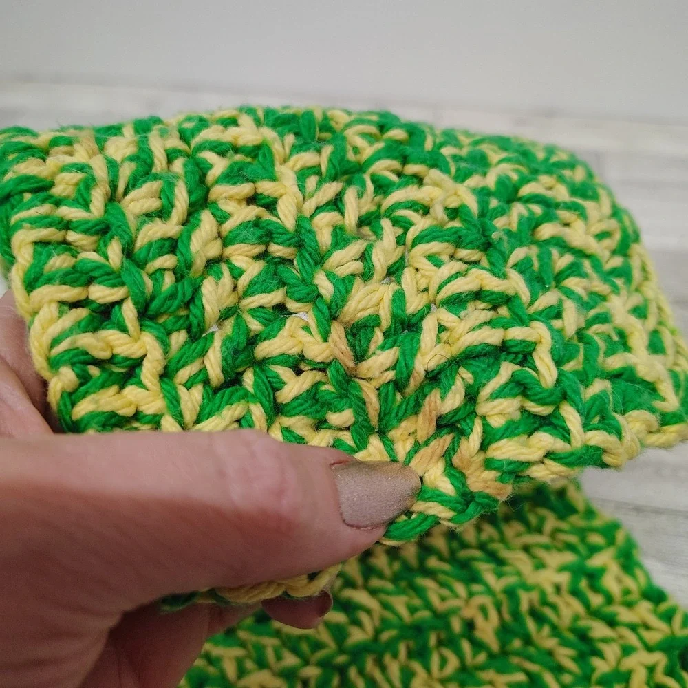 Bundled Set of 2 Handmade Crochet Potholders Green and Yellow Kitchen Decor